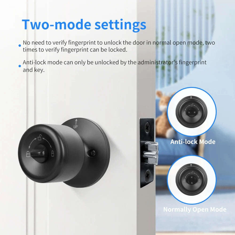 Smart Fingerprint Door Knob Lock with App Control-03BK / United States
