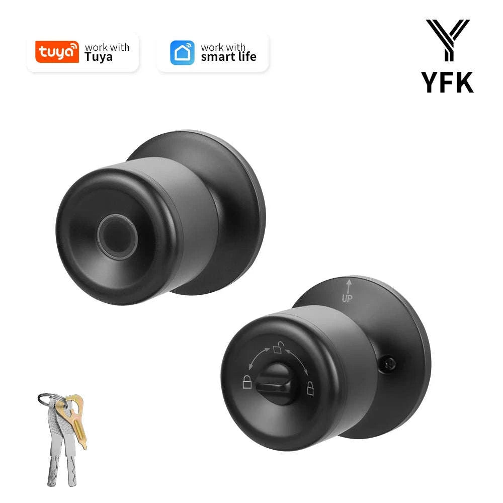 Smart Fingerprint Door Knob Lock with App Control-03BK / United States