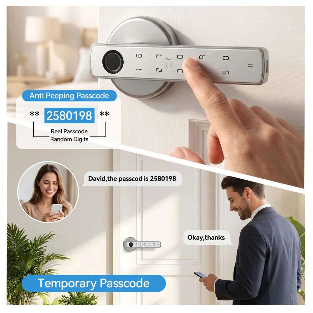Smart Fingerprint Door Lock Handle 5-in-1 Keyless Entry-Silver / United States