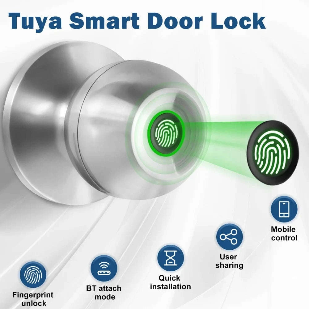 Smart Fingerprint Door Lock Knob with App Control, Password, Key Unlock and Auto Lock-black / United States
