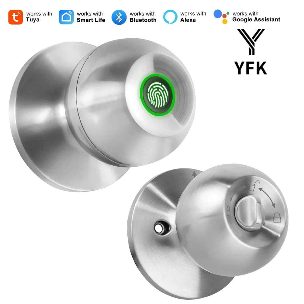 Smart Fingerprint Door Lock Knob with App Control, Password, Key Unlock and Auto Lock-black / United States
