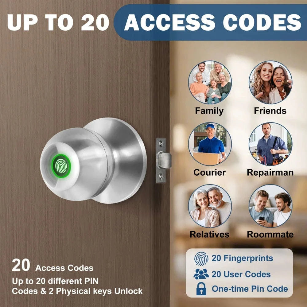 Smart Fingerprint Door Lock Knob with App Control, Password, Key Unlock and Auto Lock-black / United States
