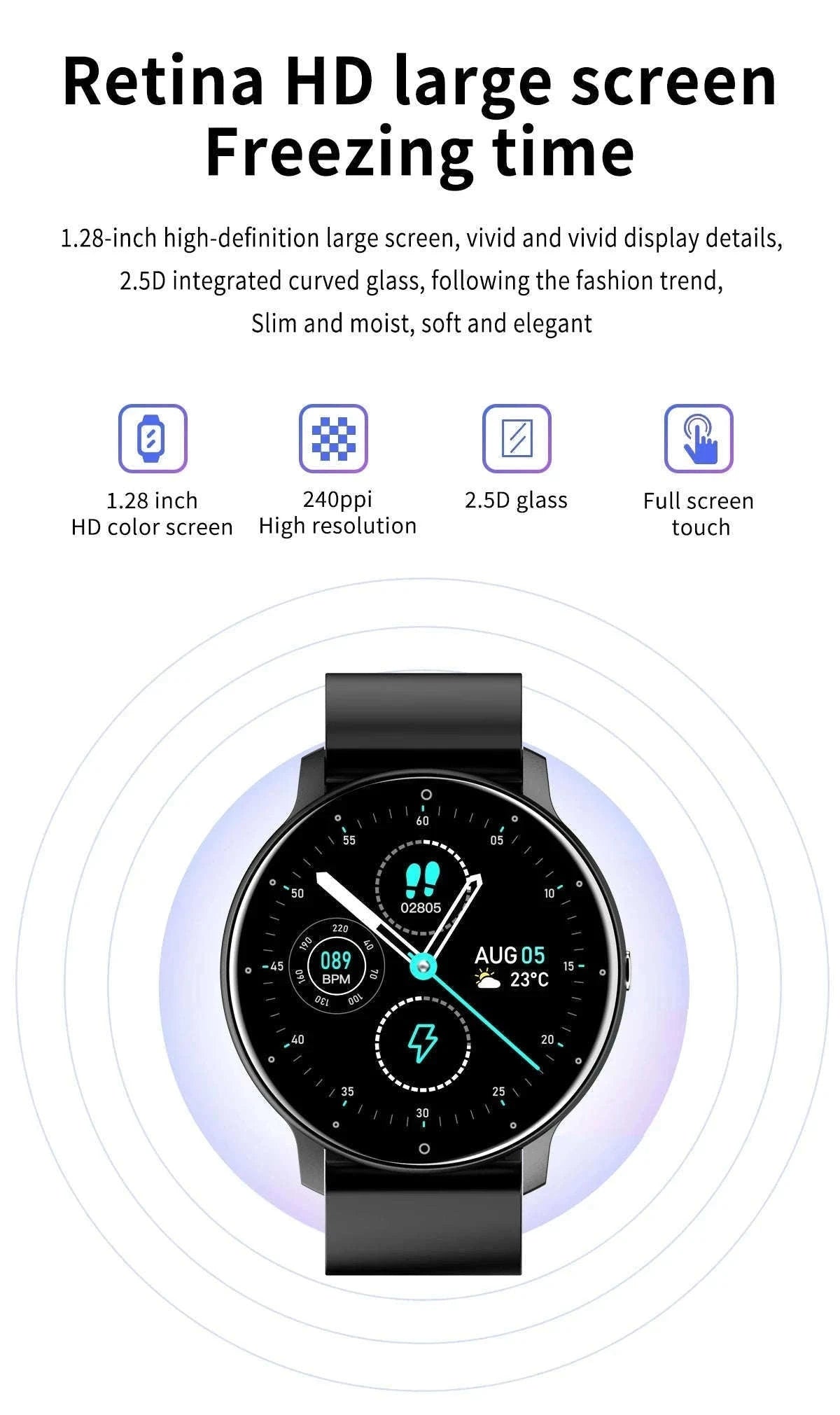 Smart Fitness Watch with Fitness Tracking and Notifications-Black