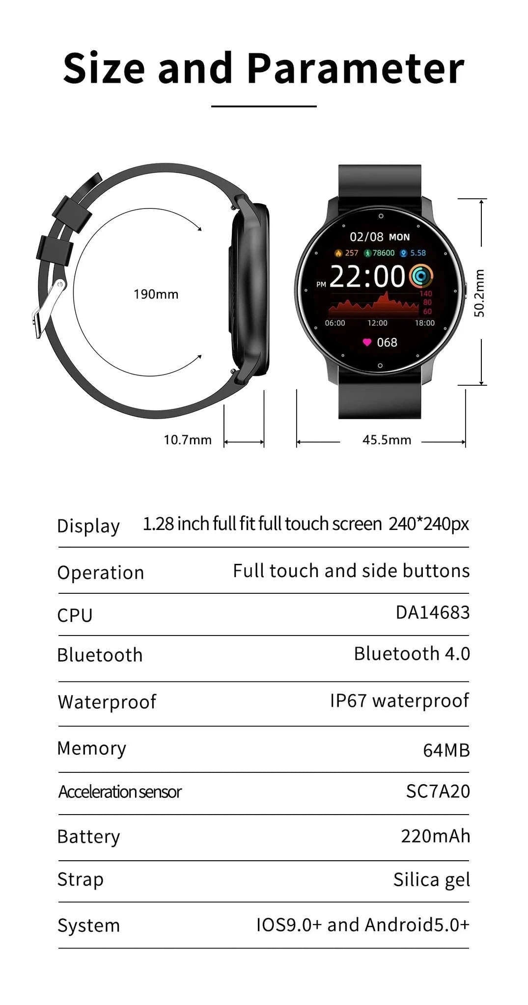 Smart Fitness Watch with Fitness Tracking and Notifications-Black