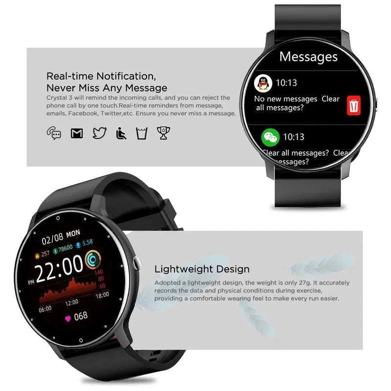 Smart Fitness Watch with Fitness Tracking and Notifications-Black