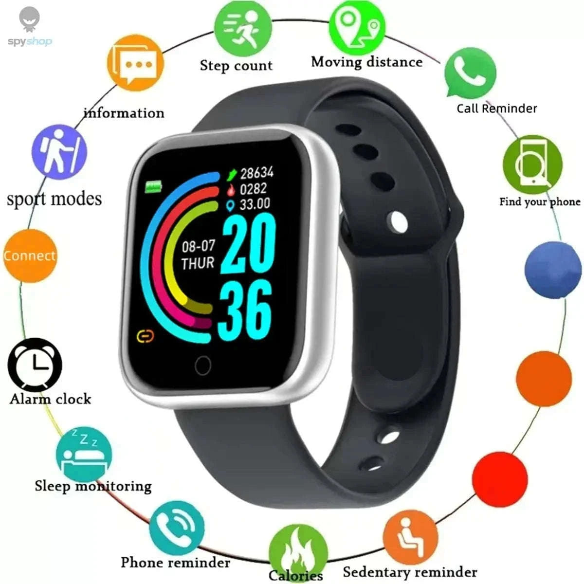 Smart Fitness Watch with Heart Rate and Sleep Tracking-Y68 Silvery