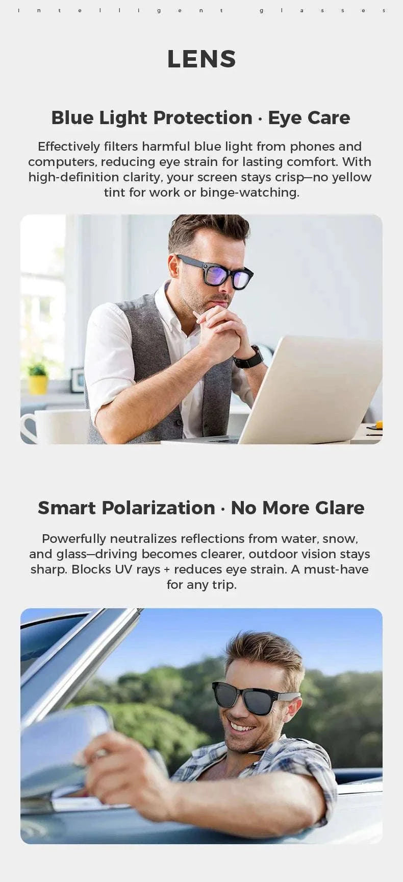Smart Glasses with Camera, AI Translation & Bluetooth Audio M01-Anti blue light