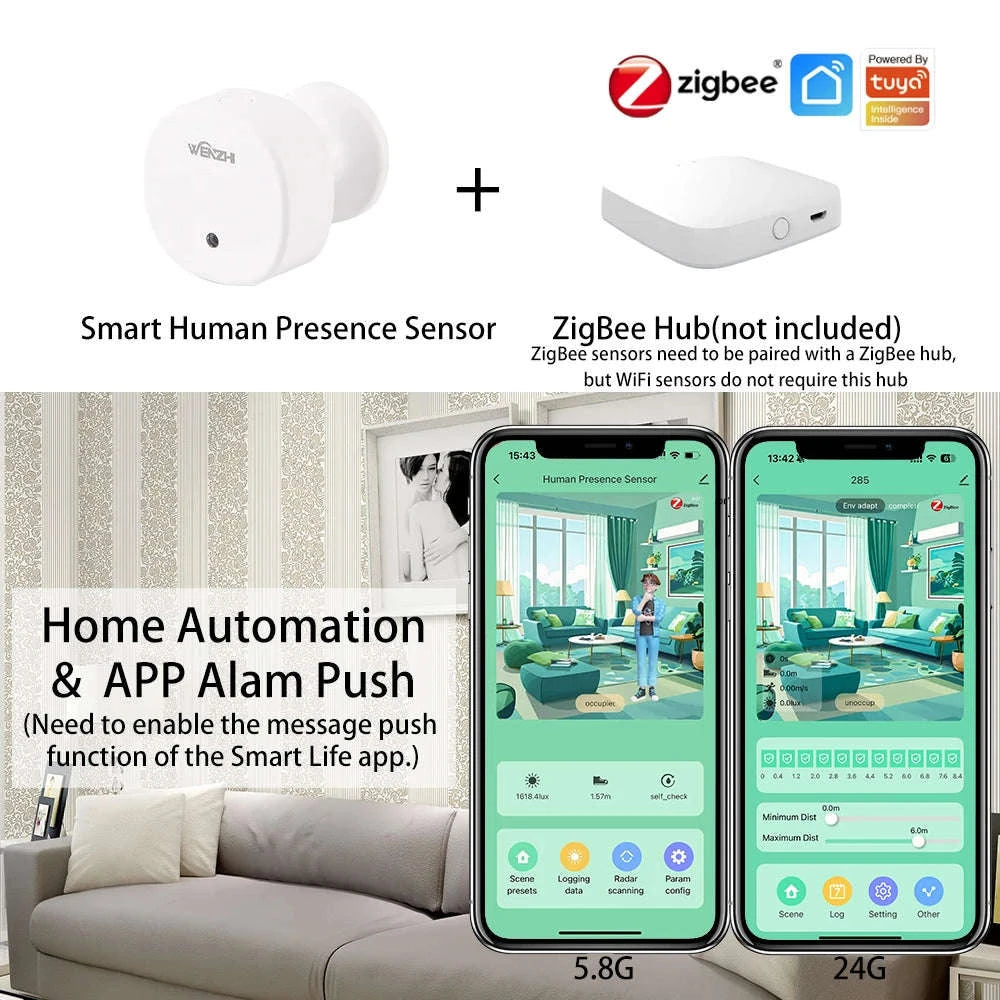Smart Human Presence Sensor with mmWave Radar, ZigBee/WiFi, Lux Detection-Wi-Fi 5.8G Radar / China Mainland