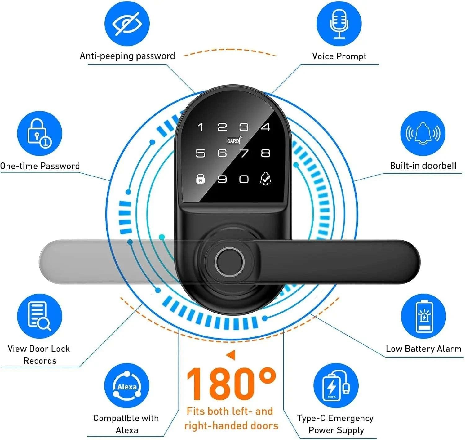 Smart Keyless Door Lock with Fingerprint, App Control & Doorbell-United States