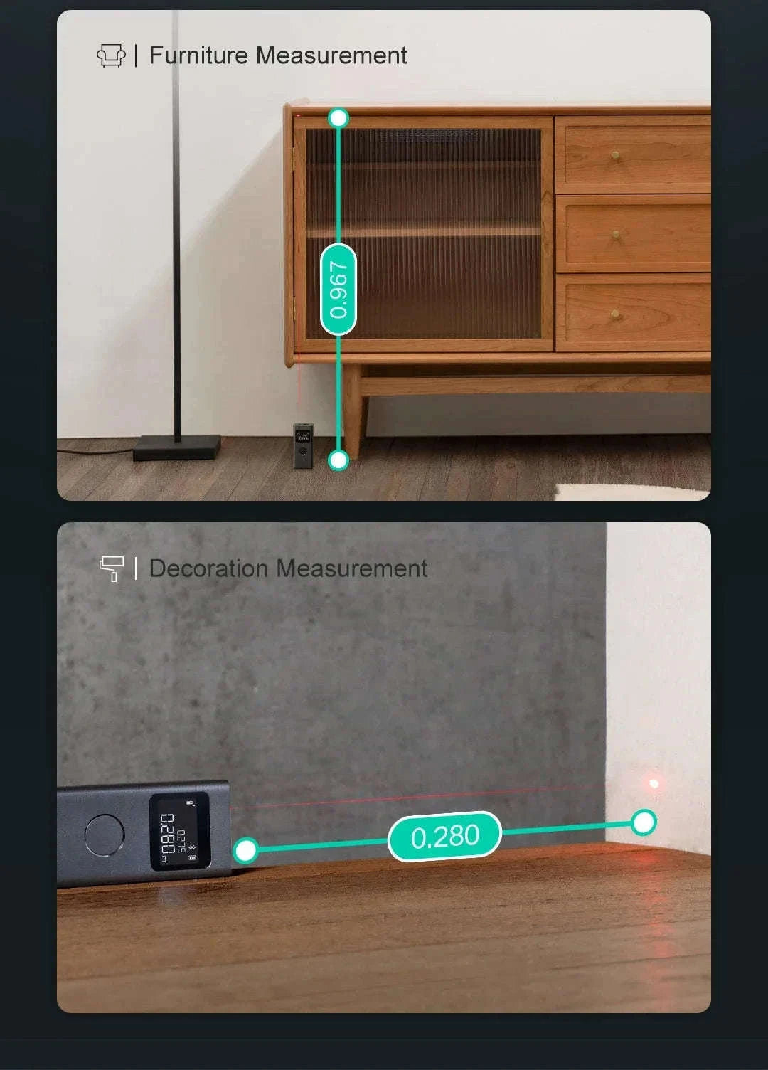 Smart Laser Distance Measure with App Control & LCD Display-GRAY