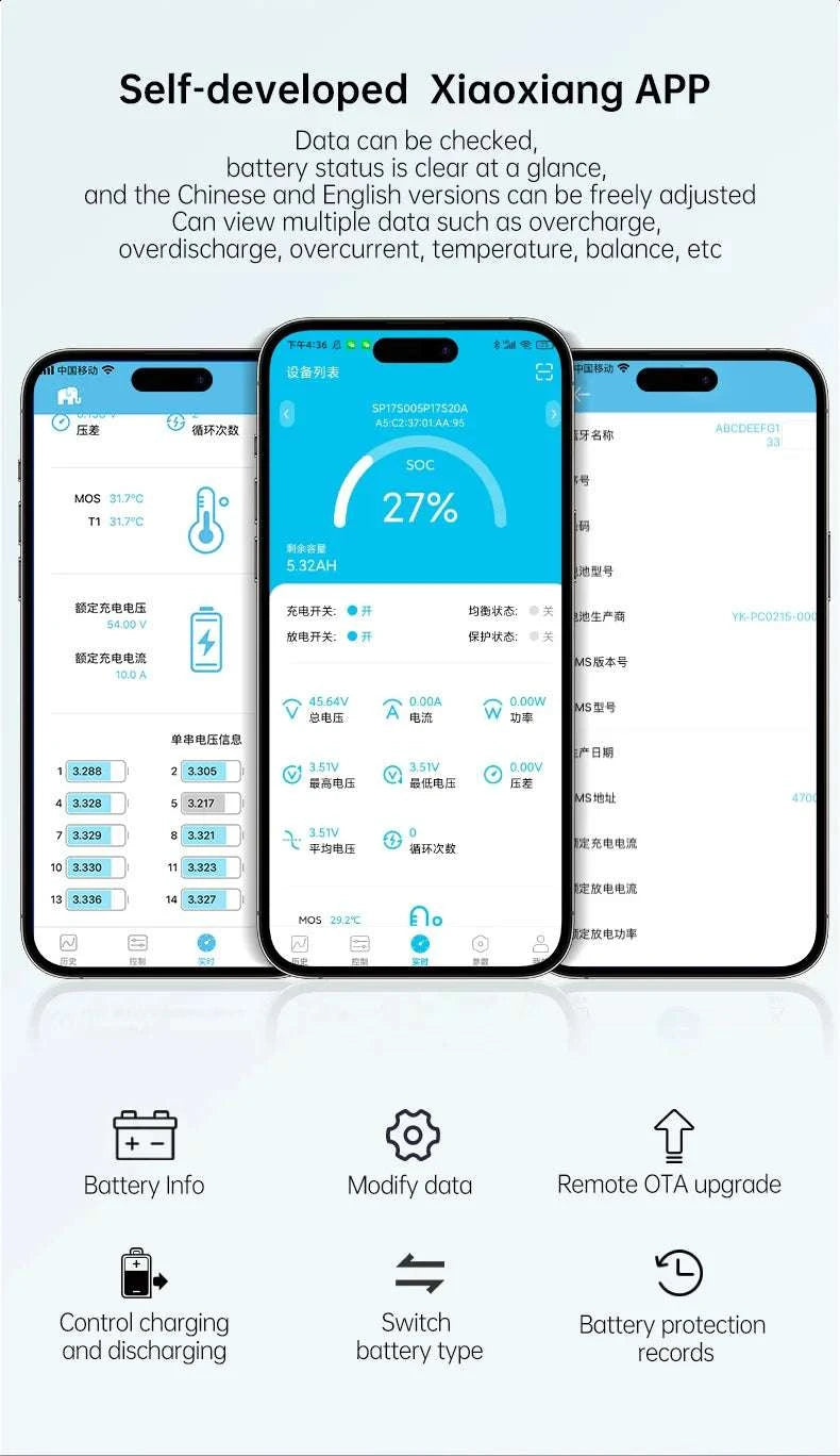 Smart LiFePO4 BMS with Bluetooth Balance Board 40A-100A for E-Bike-40A UART BT / 3.2V LFP / China Mainland