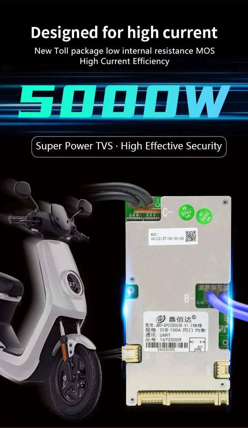 Smart LiFePO4 BMS with Bluetooth Balance Board 40A-100A for E-Bike-40A UART BT / 3.2V LFP / China Mainland