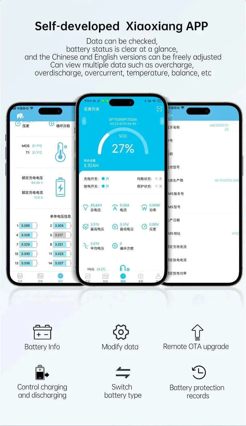 Smart LiFePO4 BMS with Bluetooth Balance Board 40A-100A for E-Bike-40A UART BT / 3.2V LFP / China Mainland