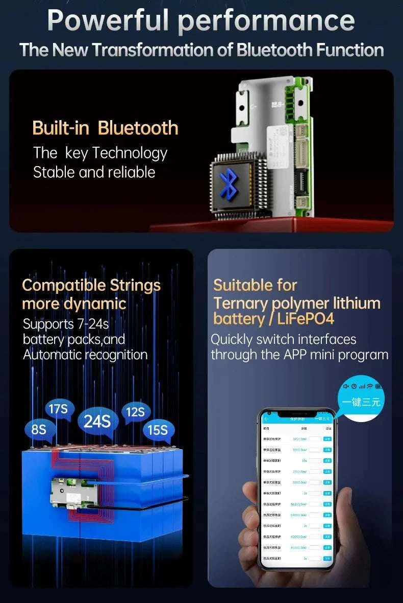 Smart LiFePO4 BMS with Bluetooth Balance Board 40A-100A for E-Bike-40A UART BT / 3.2V LFP / China Mainland