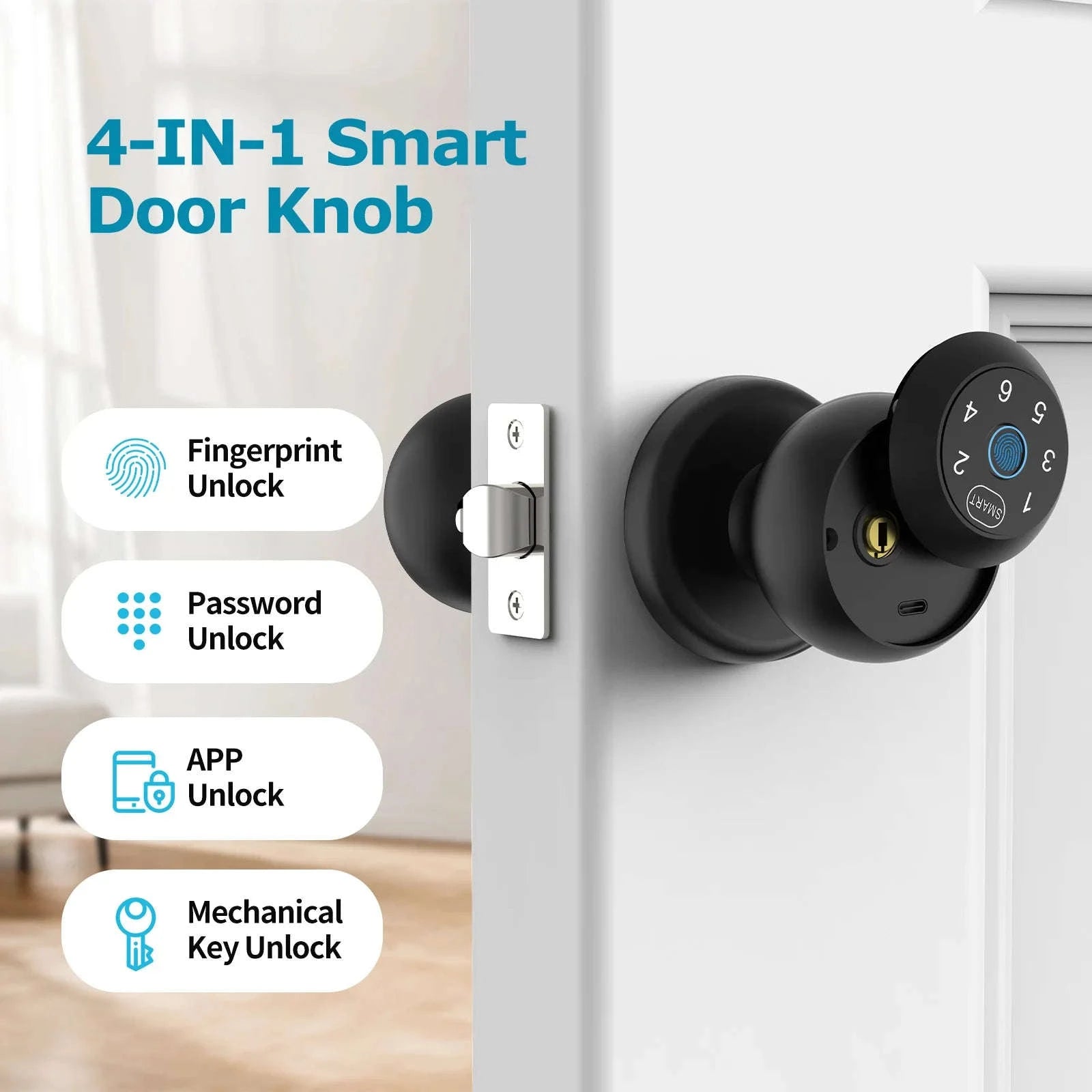 Smart Lock for Interior Doors with Fingerprint, Passcode and App Control-United States