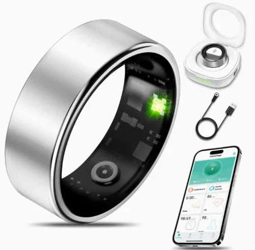 Smart Ring with Charging Case, Heart Rate, Blood Oxygen, Blood Pressure and Sleep Monitoring, 5ATM Waterproof-Sliver / 9 / United States