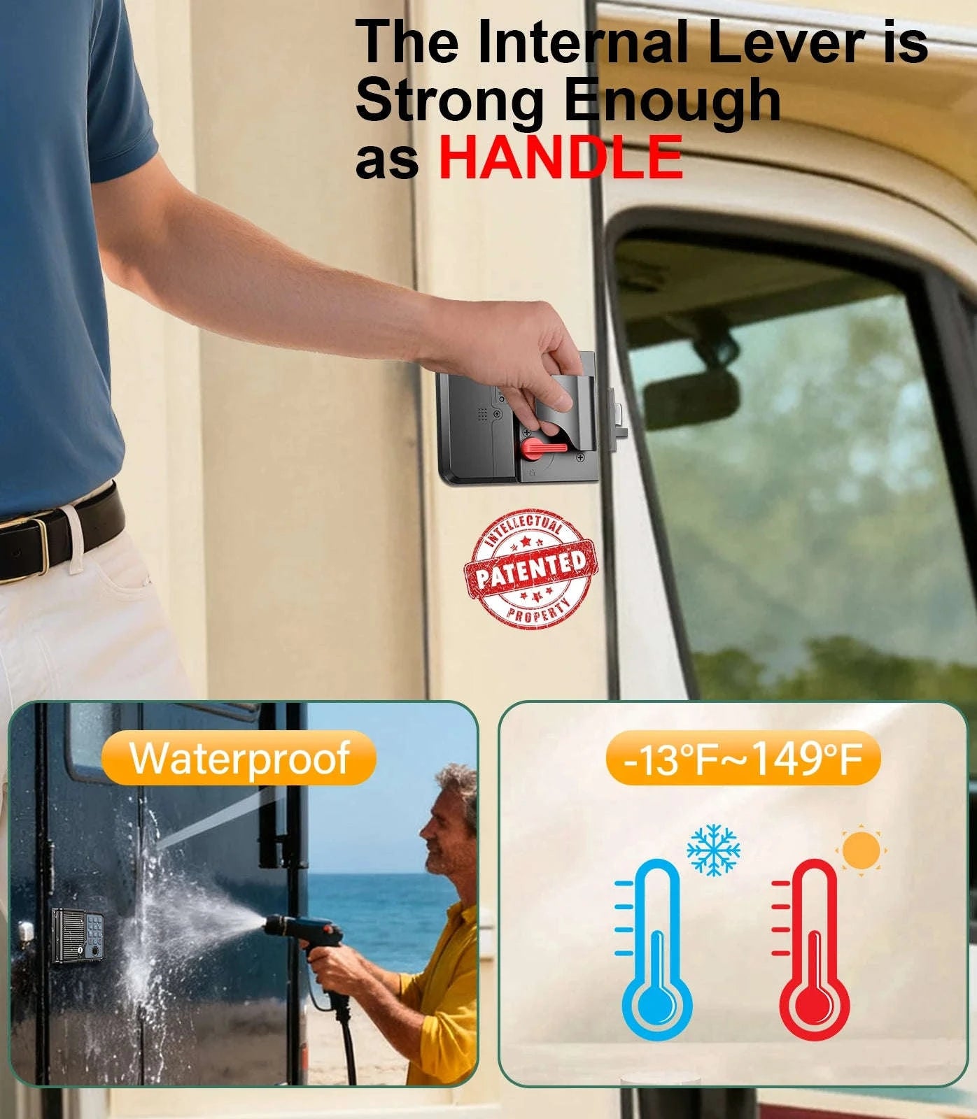 Smart RV Door Lock with Fingerprint, Keypad Remote & Weatherproof Metal-Black / United States