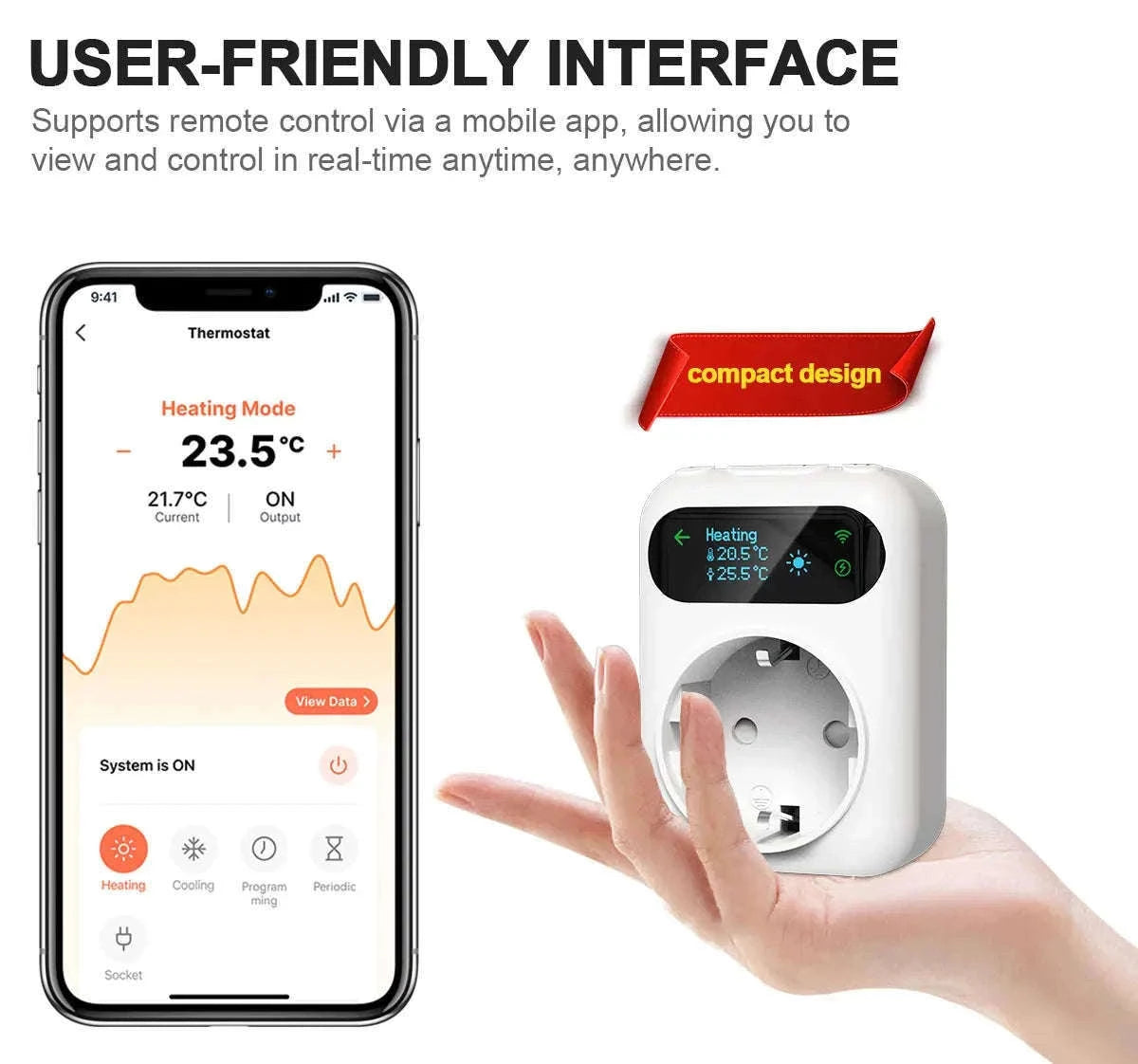 Smart Thermostat Socket Plug for Heating and Cooling Control-WiFi / 110-240V