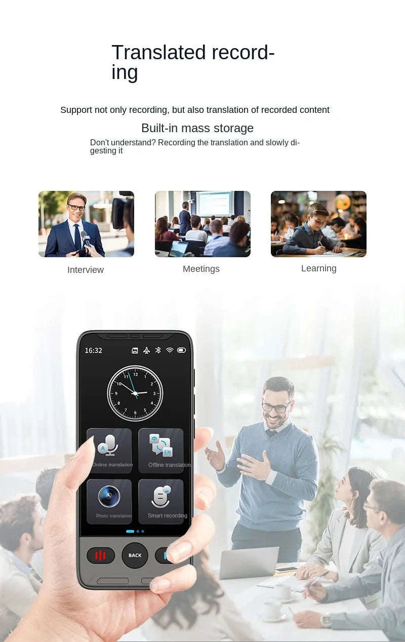 Smart Voice Translator with Touch Screen, HD Camera and Offline Mode-Grey / China Mainland