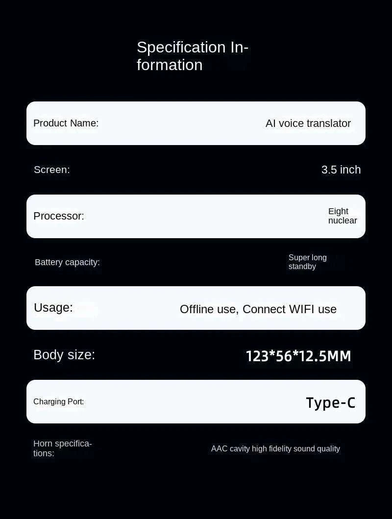 Smart Voice Translator with Touch Screen, HD Camera and Offline Mode-Grey / China Mainland