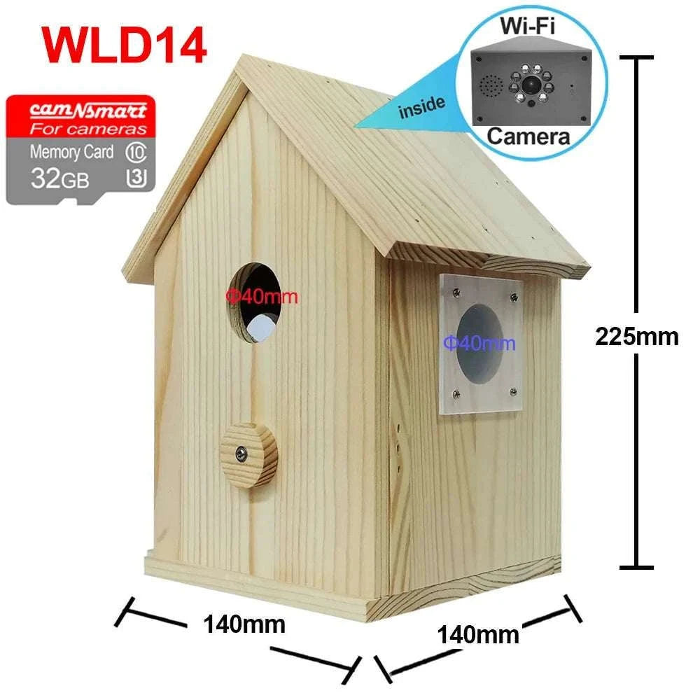 Smart WiFi Bird House Camera 4MP HD with Night Vision & App-WILD14 256G card / EU Plug