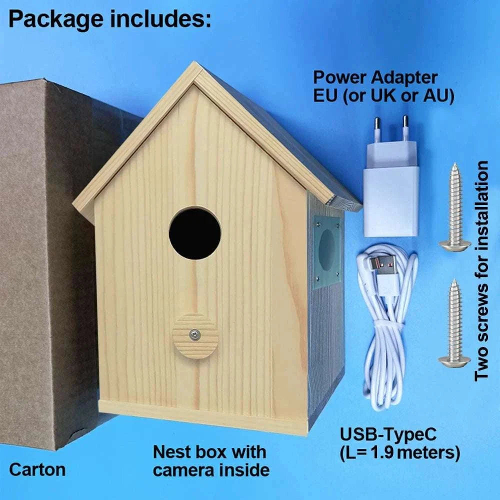 Smart WiFi Bird House Camera 4MP HD with Night Vision & App-WILD14 256G card / EU Plug