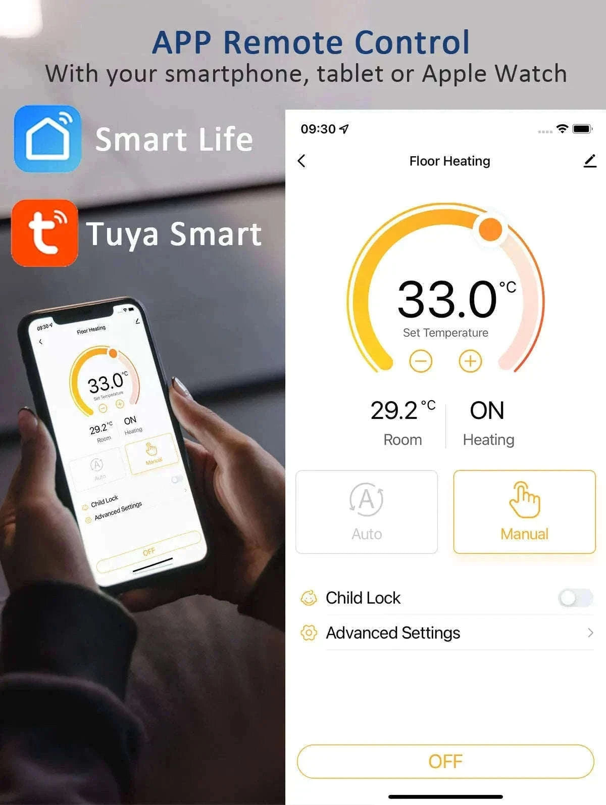 Smart WiFi Thermostat for Floor Heating-WiFi(Black) / Wireless