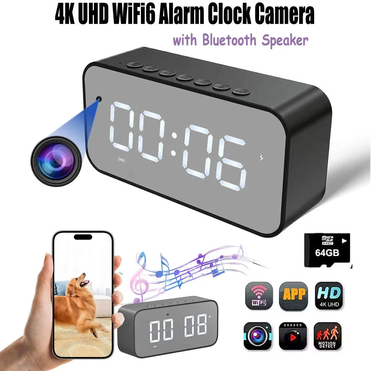 Smart WiFi6 Alarm Clock Camera with 4K HD and Bluetooth Speaker-China Mainland