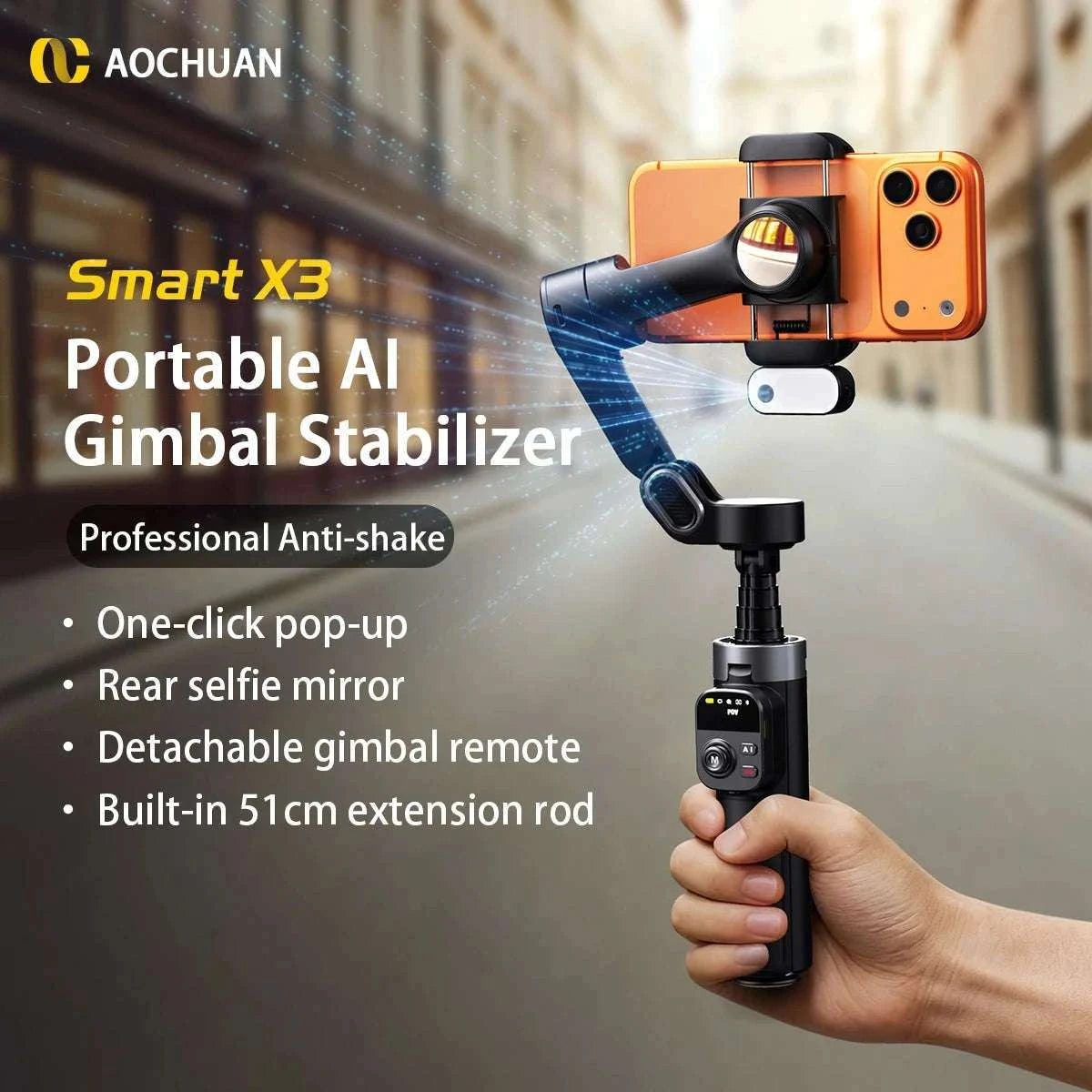 Smart X3 3‑Axis Gimbal Stabilizer with Remote-Black AI / China Mainland