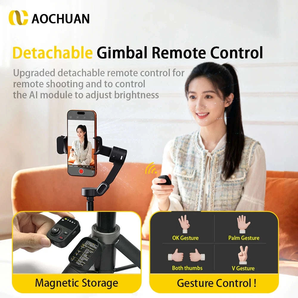 Smart X3 3‑Axis Gimbal Stabilizer with Remote-Black AI / China Mainland
