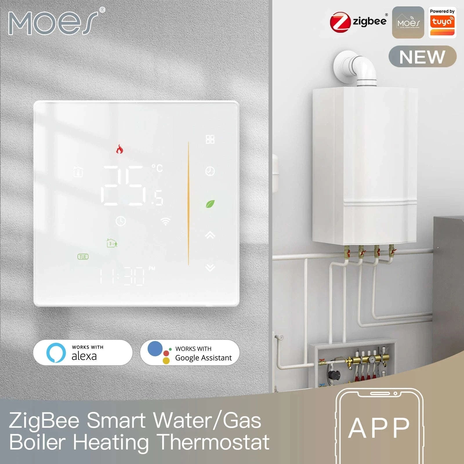 Smart Zigbee Thermostat for Floor & Boiler Heating-water heating white / MOES