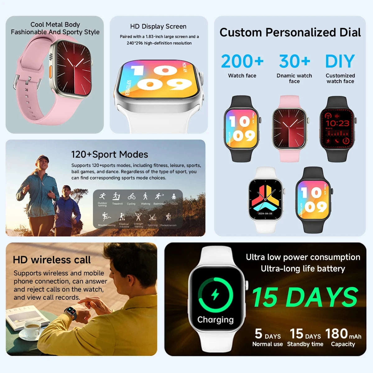Smartwatch 1.83" HD Display with Bluetooth Calling & Fitness Tracking-White / For apple watch / United States