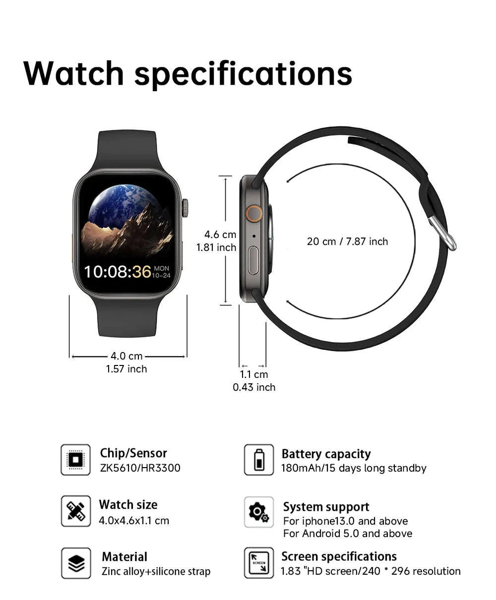 Smartwatch 1.83" HD Display with Bluetooth Calling & Fitness Tracking-White / For apple watch / United States