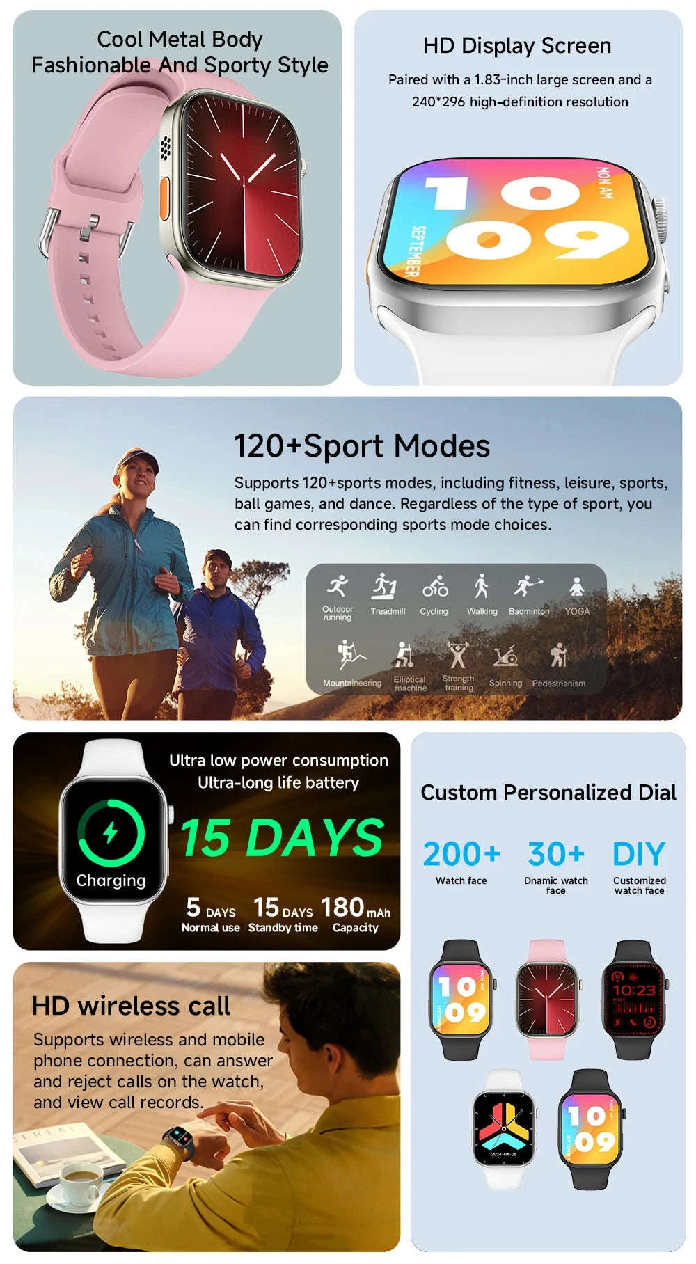Smartwatch 1.83" HD Display with Bluetooth Calling & Fitness Tracking-White / For apple watch / United States