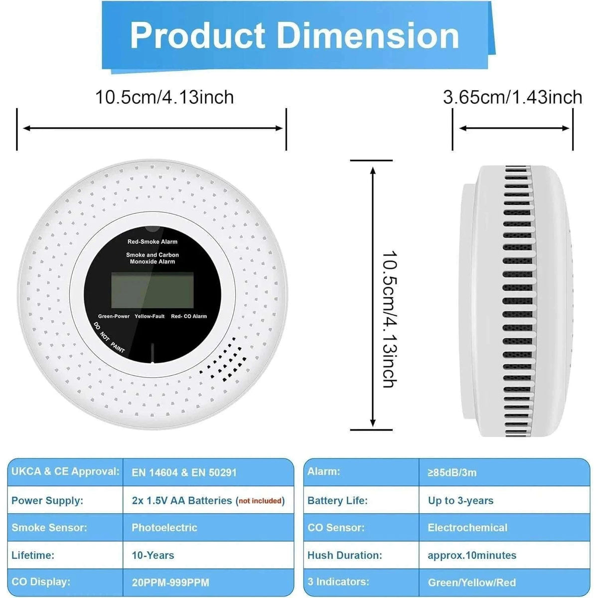Smoke and Carbon Monoxide Detector with LCD Display-1-PACK / China Mainland