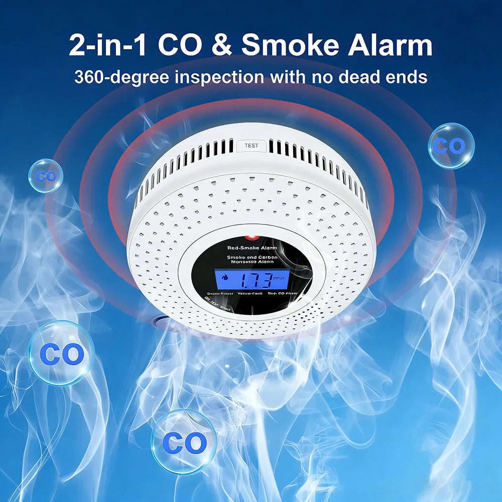 Smoke Detector and Carbon Monoxide Detector 10 Years Sensor Life 2-in-1 Gas Detector with LCD Display 2 PCS AA Battery For Home-1-PACK / China Mainland