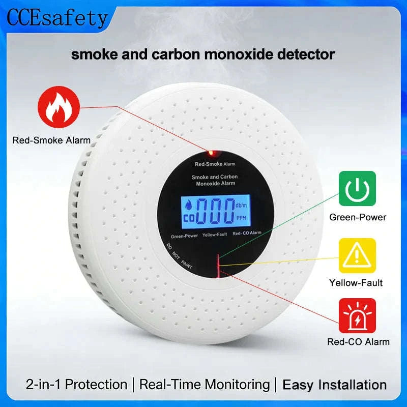 Smoke Detector and Carbon Monoxide Detector 10 Years Sensor Life 2-in-1 Gas Detector with LCD Display 2 PCS AA Battery For Home-1-PACK / China Mainland