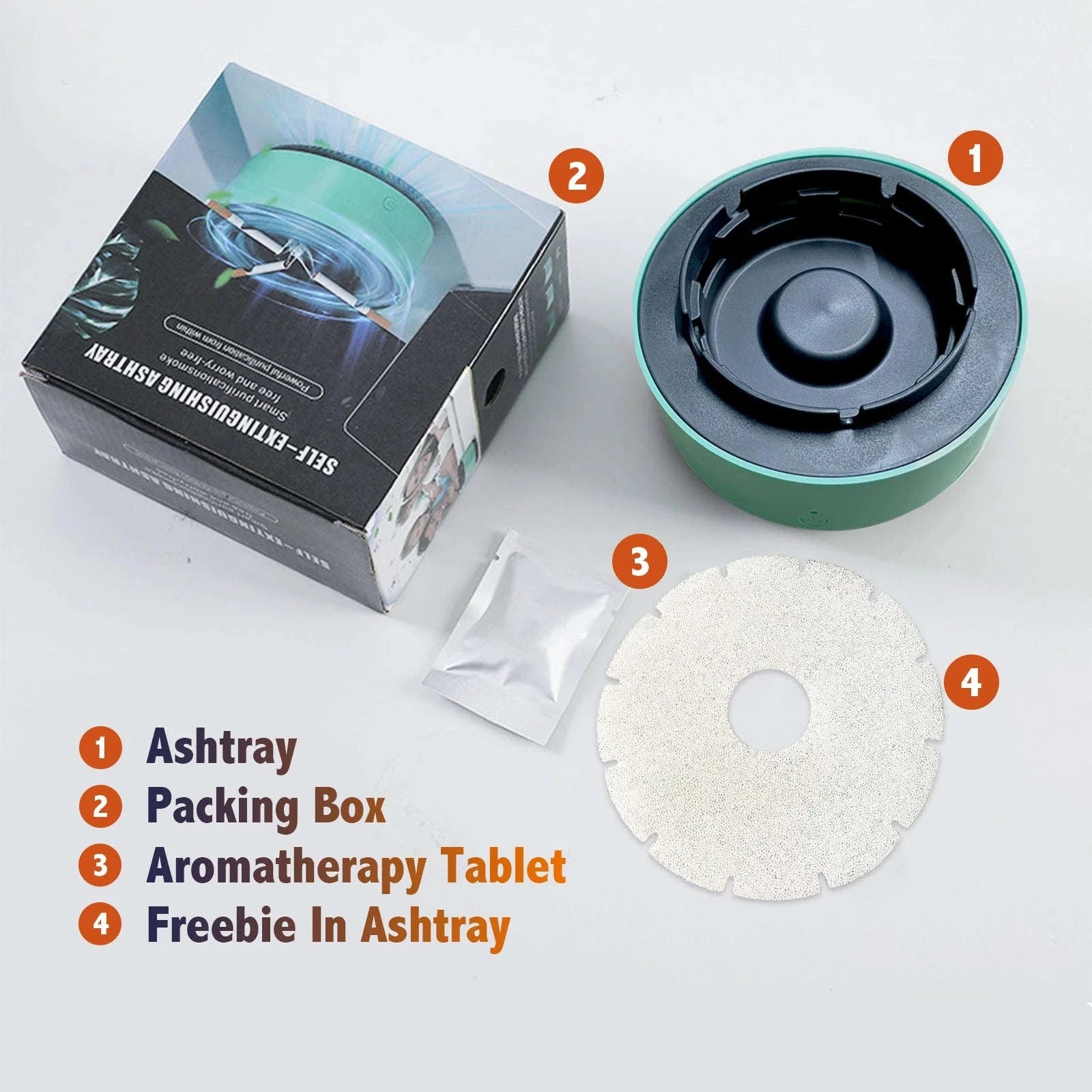 Smoke-Free Ashtray with Built-In Filter and Odor Control-Green / United States