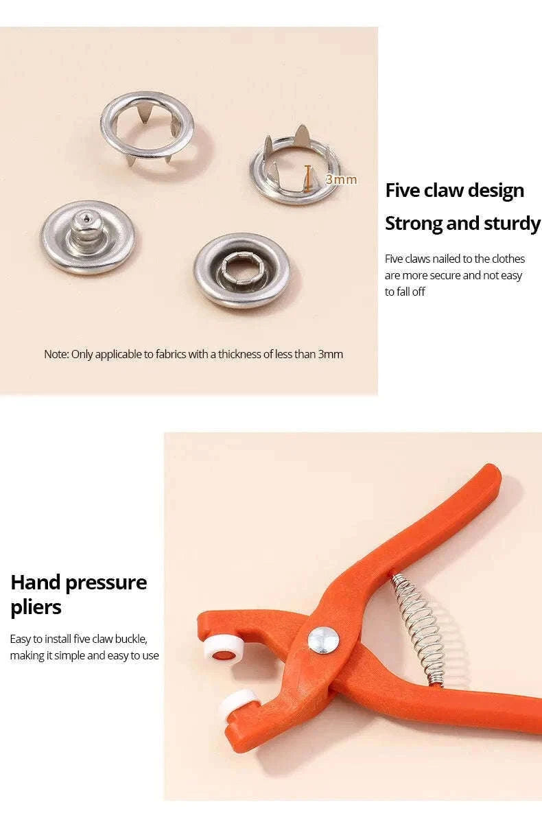 Snap Button Kit with Hand Pliers for Clothes and DIY Repairs-A