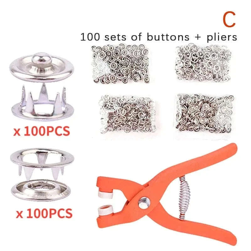 Snap Fasteners Pliers Set for Clean Clothing Repairs-100 Snaps Buttons