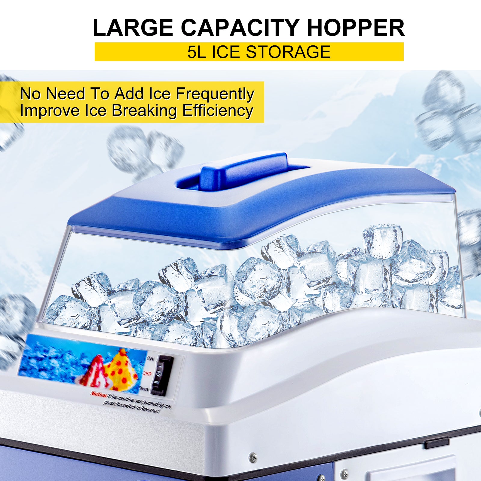Commercial Ice Shaver 441 lbs/h Electric Snow Cone Machine 5L Hopper