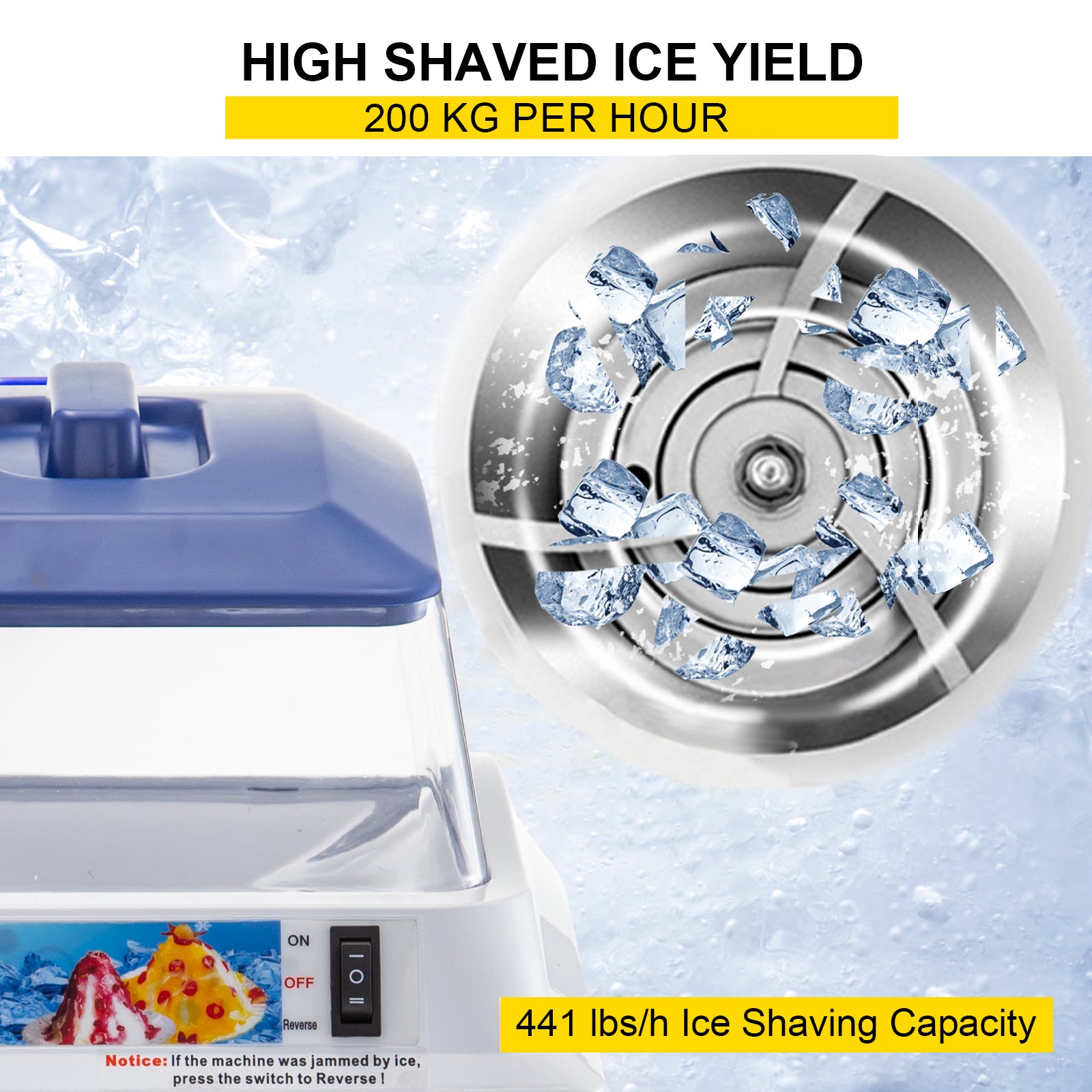 Commercial Ice Shaver 441 lbs/h Electric Snow Cone Machine 5L Hopper