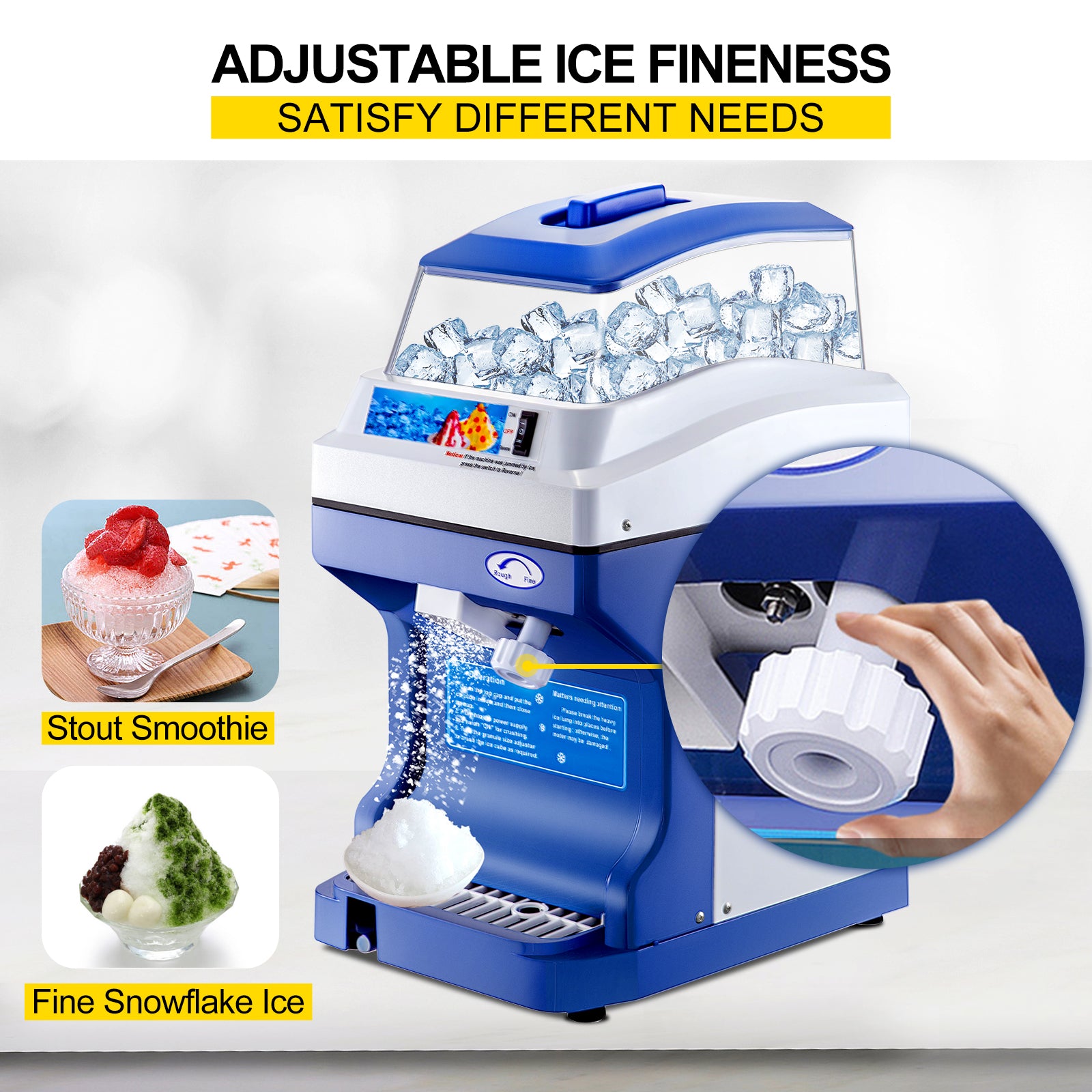 Commercial Ice Shaver 441 lbs/h Electric Snow Cone Machine 5L Hopper