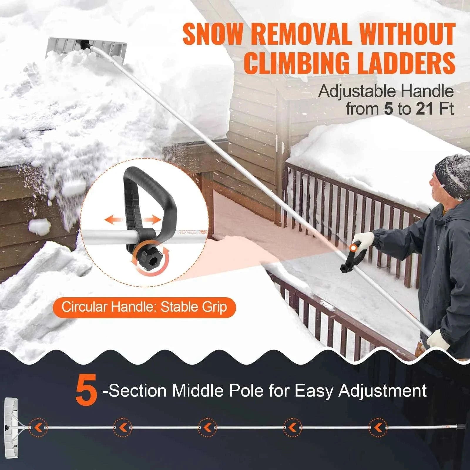 Snow Roof Rake 25-Inch Blade with Adjustable Anti-Slip Handle-Poland