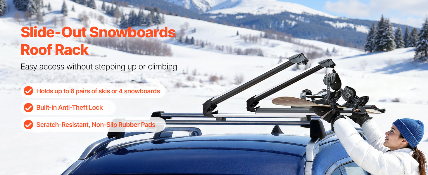Ski and Snowboard Roof Rack for 6 Pairs of Skis or 4 Snowboards