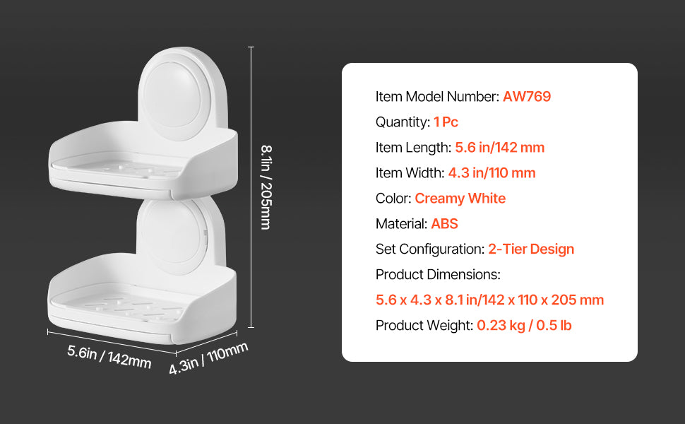Double Layer Wall Mounted Soap Holder with Suction Cup