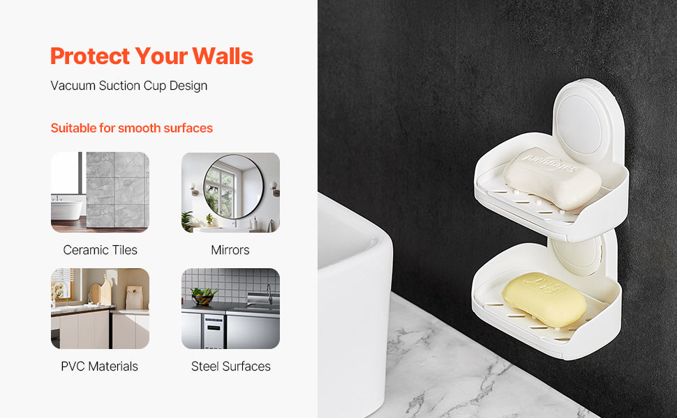Double Layer Wall Mounted Soap Holder with Suction Cup