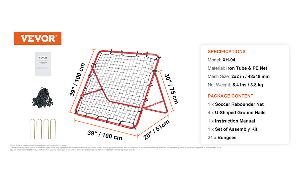 39x39FT Soccer Rebounder Net with Adjustable Angles & Foldable Design