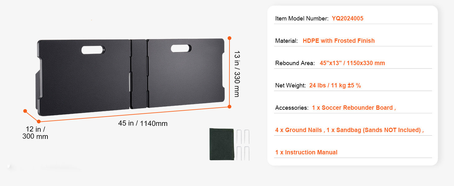 SucceBuy fodboldrebounderbræt 45" x 13" bærbart fodboldvæg med 2 vinklede reboundpunkter til børn og voksne for pasnings- og skudtræning