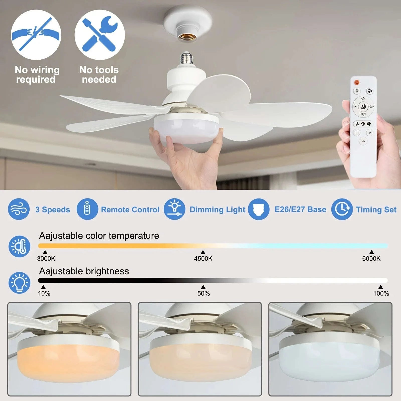 Socket Fan Light with Remote Control-40W White Fan Light / 85-265V
